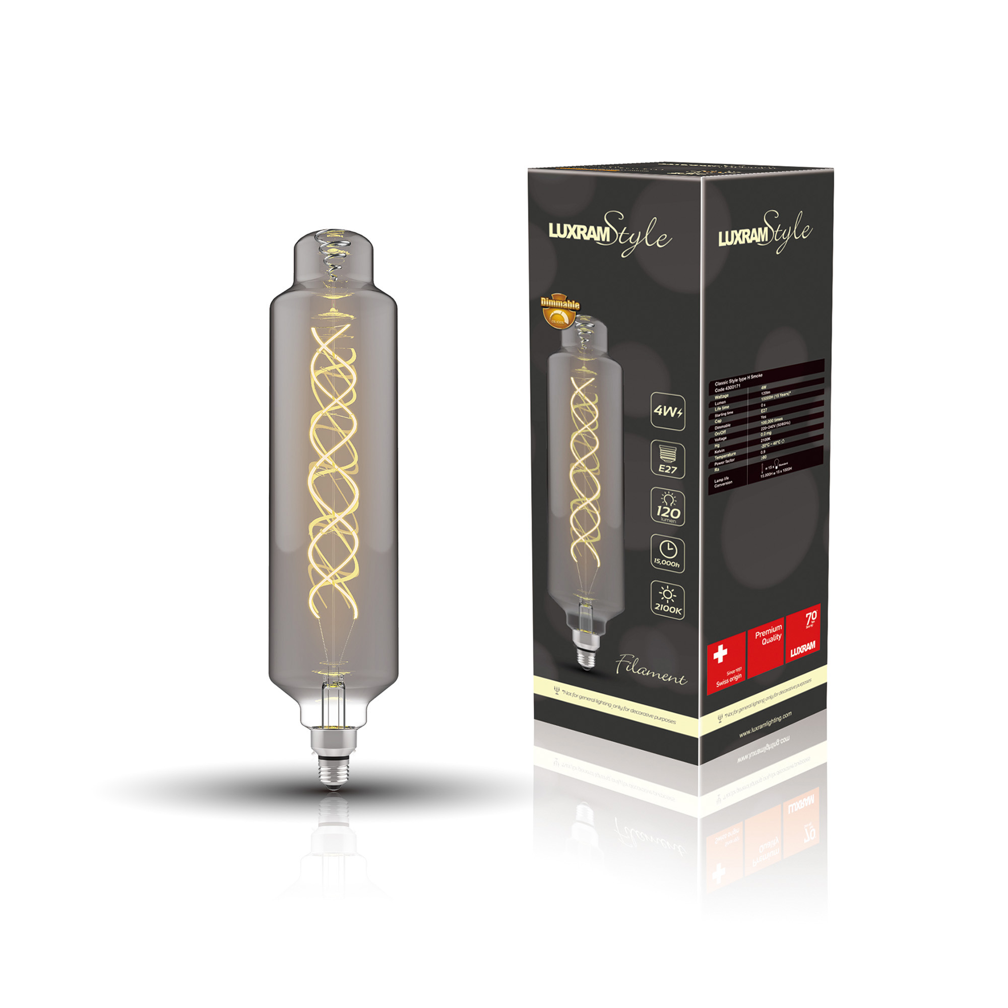 Classic Style LED Type H E27 Dimmable 4W 2100K 120lm 4300171  Luxram Classic Style